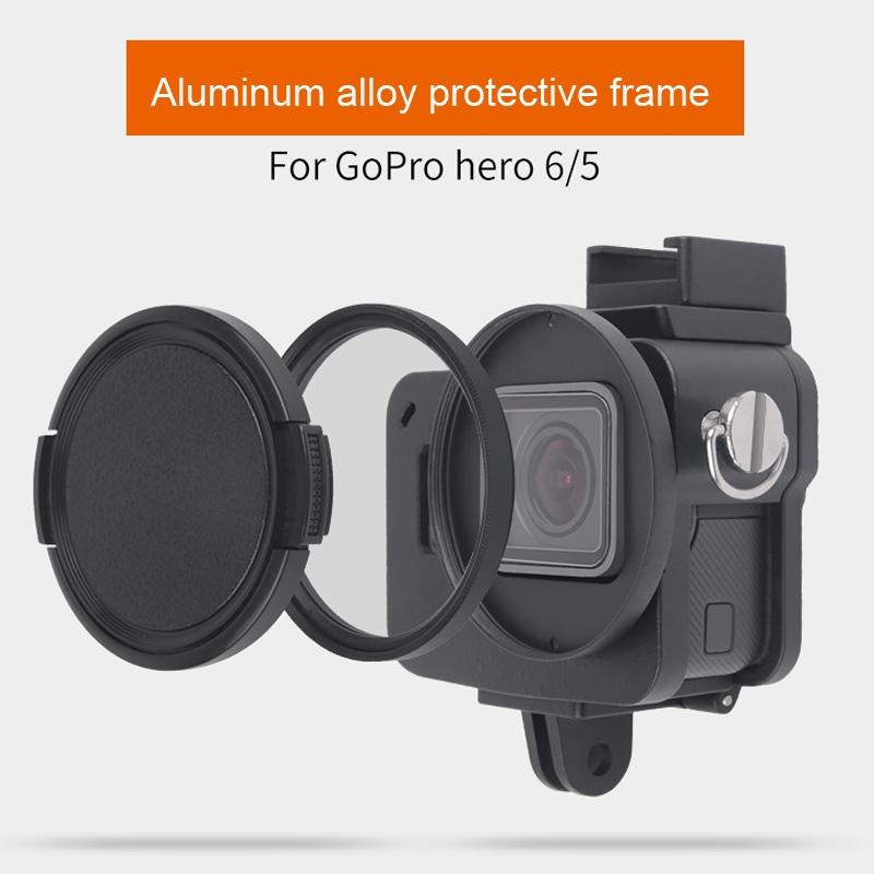 Aluminum Protective Cage with Insurance Frame and 52mm Uv Lens for Gopro Hero7 / 6 / 5 - Blue