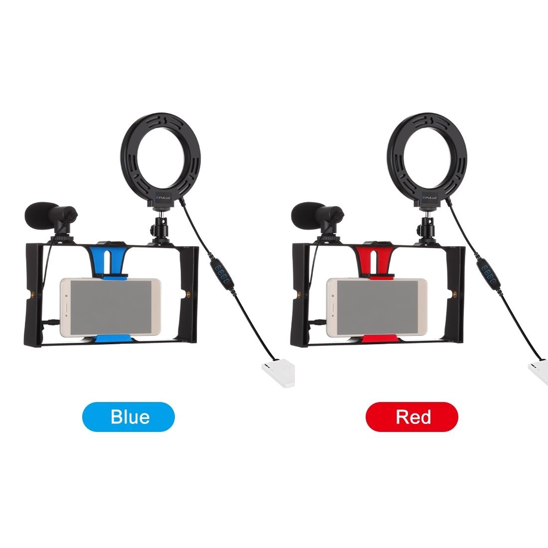3-In-1 Vlogging Kit With Smartphone Rig Microphone And Led Ring Light - Blue