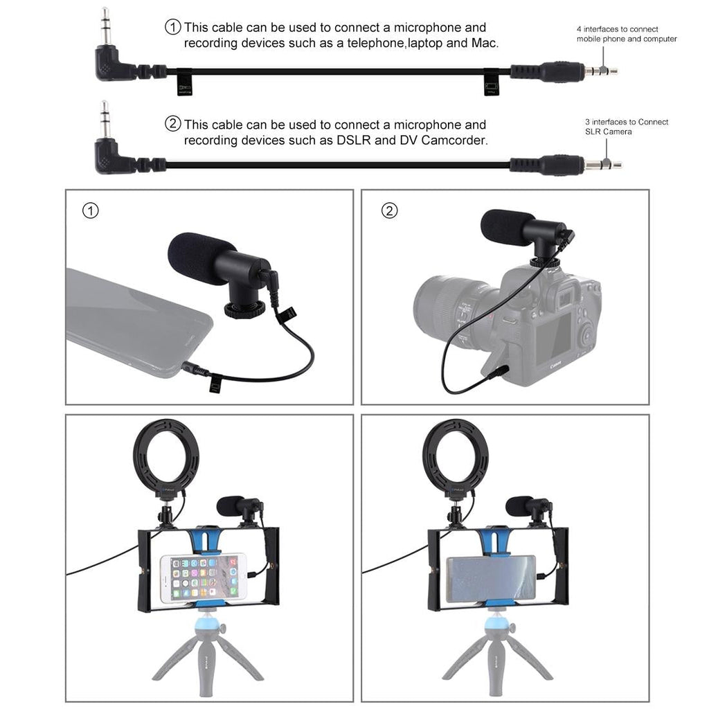 3-In-1 Vlogging Kit With Smartphone Rig Microphone And Led Ring Light - Blue