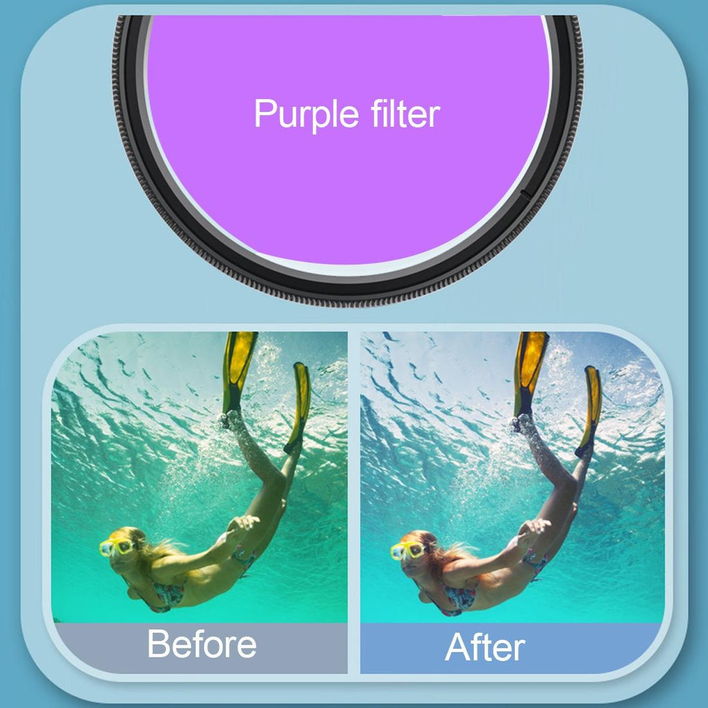 58mm Dive Housing Lens Filter for Gopro Hero8 with Waterproof Case - Purple