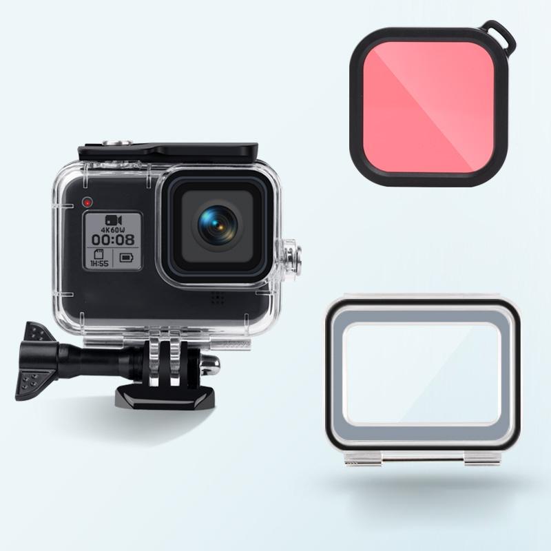 Waterproof Case for Gopro Hero8 with Touch Back Cover and Colour Lens Filter - 45m - Purple