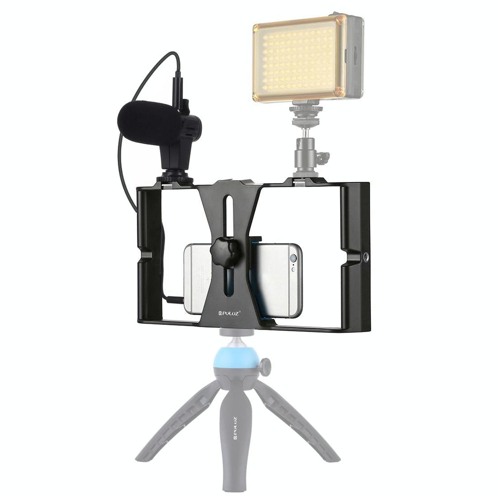 Smartphone Video Rig & Microphone Kit For Live Broadcast - Compatible With Iphone Galaxy Huawei Xiaomi Htc Lg Google And More - Red