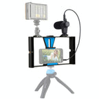 Smartphone Video Rig & Microphone Kit For Live Broadcast - Compatible With Iphone Galaxy Huawei Xiaomi Htc Lg Google And More - Red