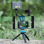 Smartphone Video Rig & Microphone Kit For Live Broadcast - Compatible With Iphone Galaxy Huawei Xiaomi Htc Lg Google And More - Red