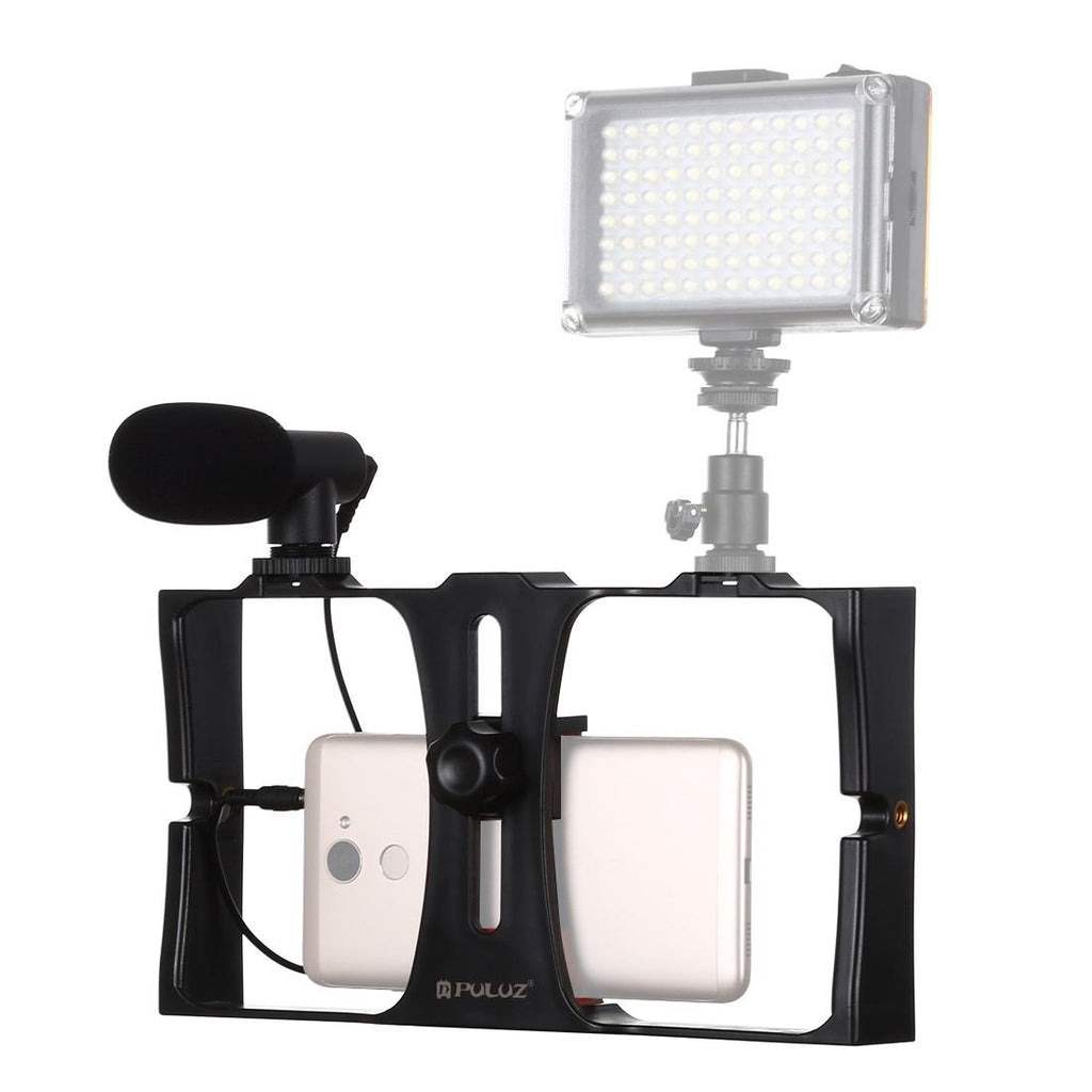Smartphone Video Rig & Microphone Kit For Live Broadcast - Compatible With Iphone Galaxy Huawei Xiaomi Htc Lg Google And More - Red