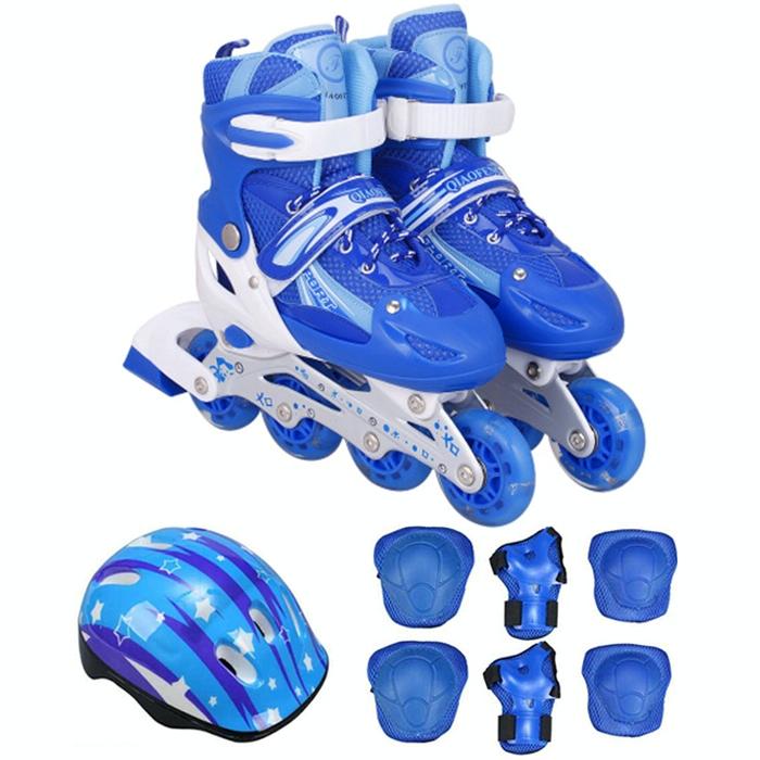 Flash Straight Row Roller Skating Shoes Suit for Children and Adults - Small Size - Red