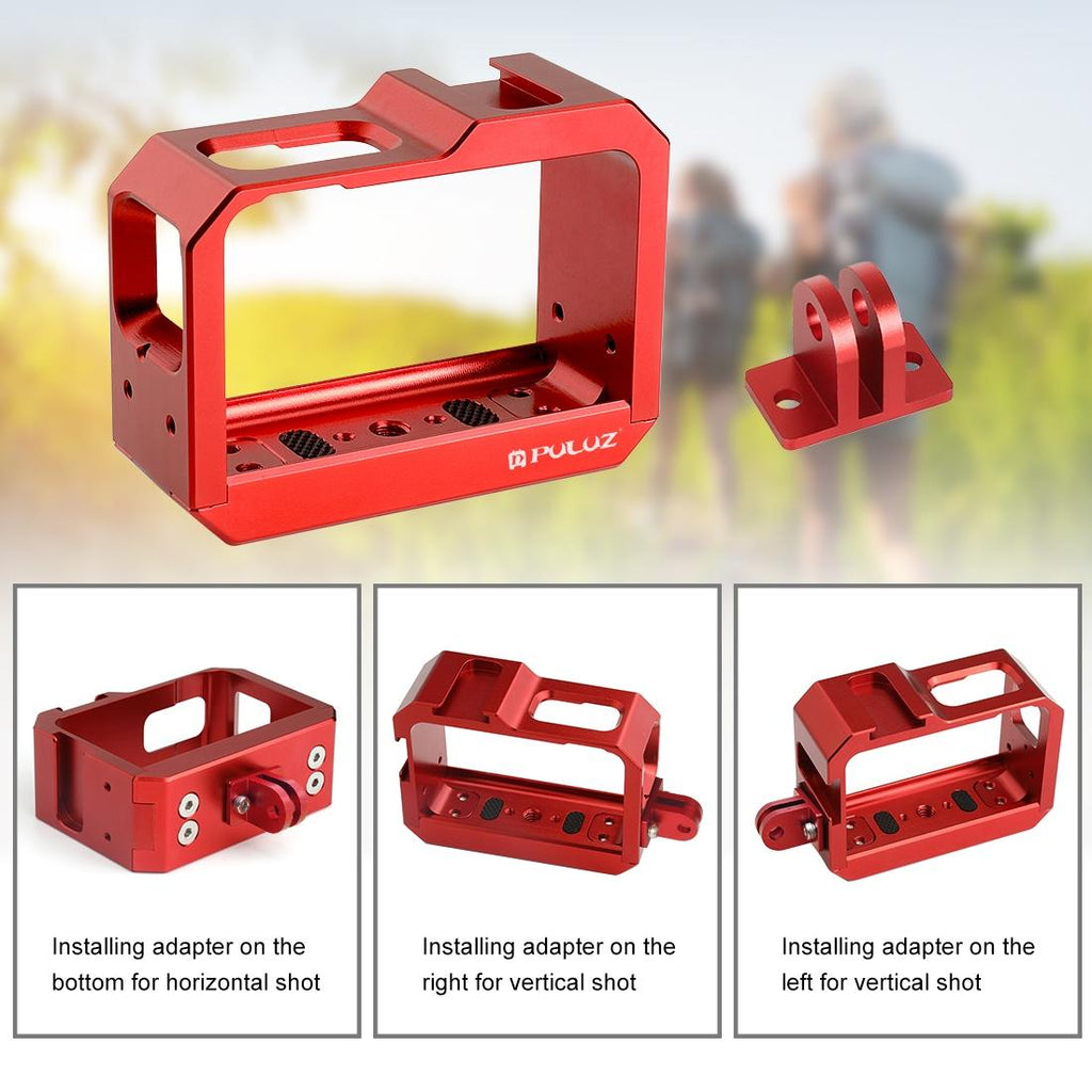 Aluminum Frame Cage for Insta360 one r with Cold Shoe and Tripod Base - Red