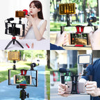 Live Broadcast Vlogging Kit With Led Light Microphone Tripod & Cold Shoe Head - Red