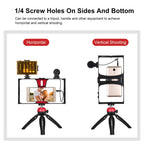 Live Broadcast Vlogging Kit With Led Light Microphone Tripod & Cold Shoe Head - Red