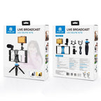 Live Broadcast Vlogging Kit With Led Light Microphone Tripod & Cold Shoe Head - Red