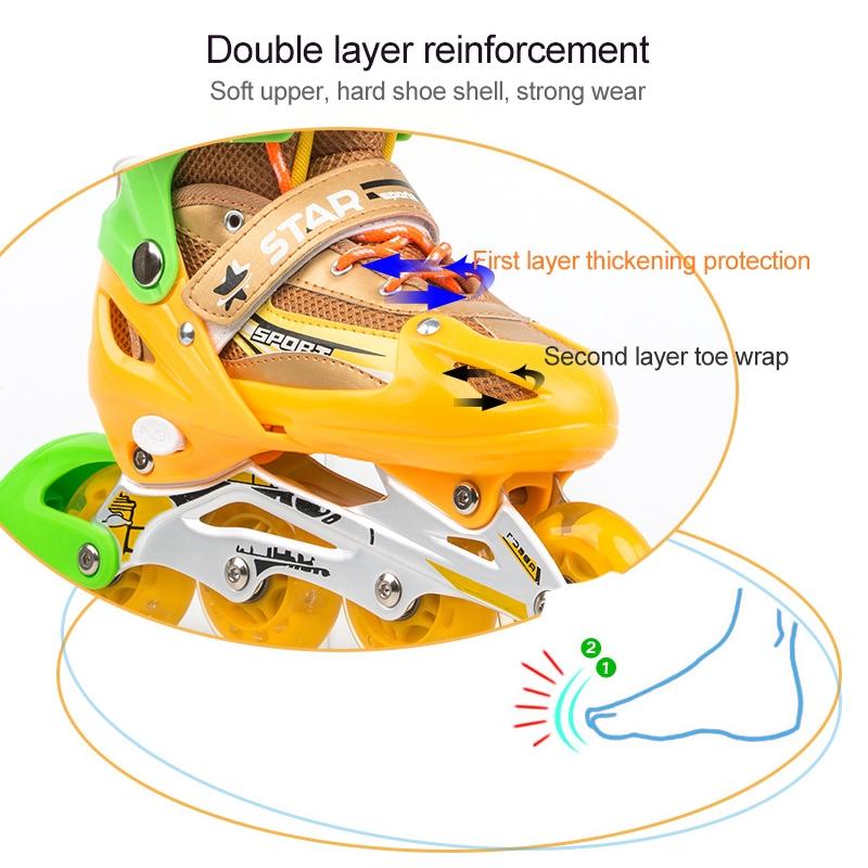 Adjustable Kids Roller Skates Set - Flash Wheels Size m - Red