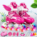 Adjustable Kids Roller Skates Set - Flash Wheels Size m - Red