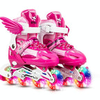 Adjustable Kids Roller Skates Set - Full Flash Single Four-wheel - Size l - Red