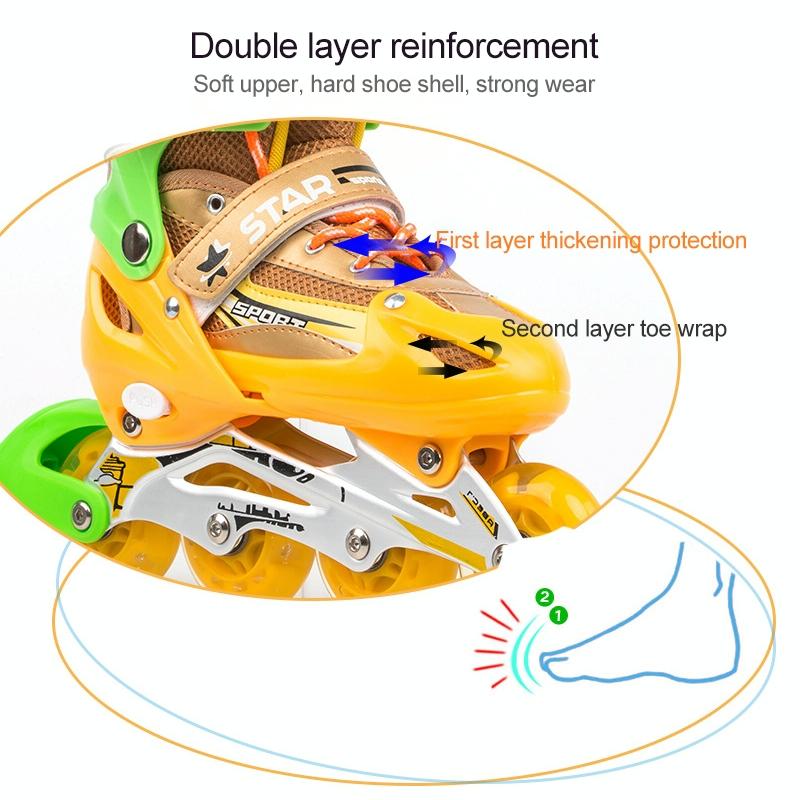 Adjustable Kids Roller Skates Set - Full Flash Single Four-wheel - Size l - Red