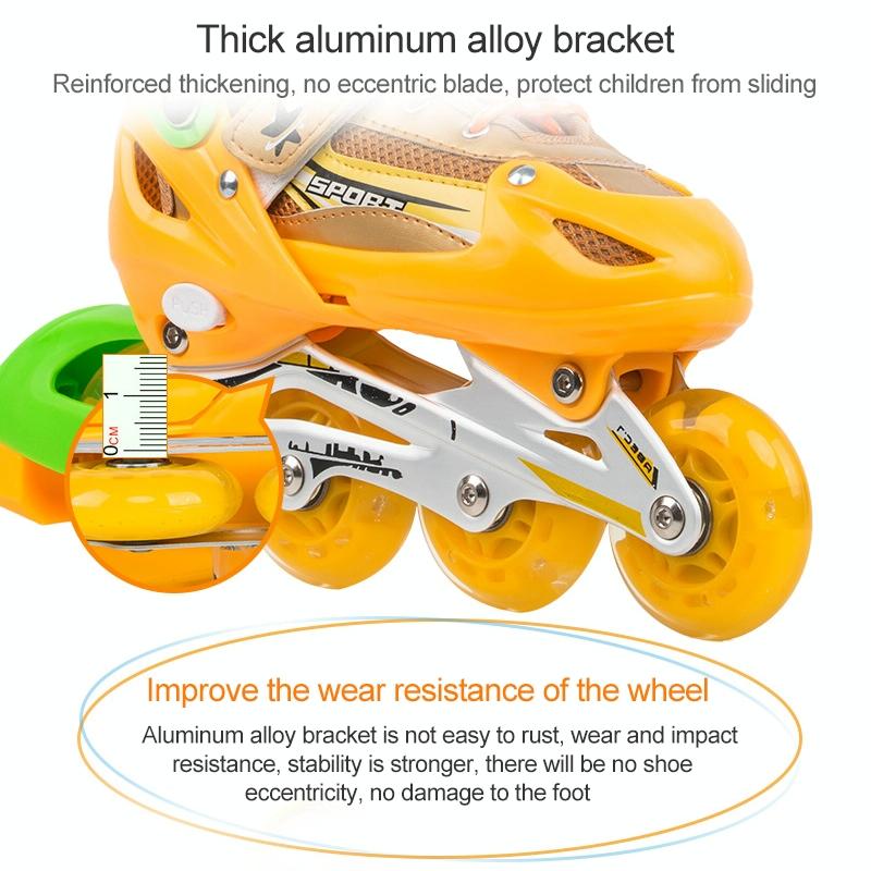 Adjustable Kids Roller Skates Set - Full Flash Single Four-wheel - Size l - Red
