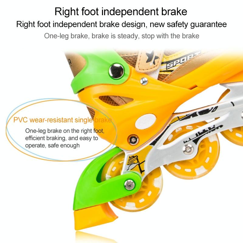 Adjustable Kids Roller Skates Set - Full Flash Single Four-wheel - Size l - Red