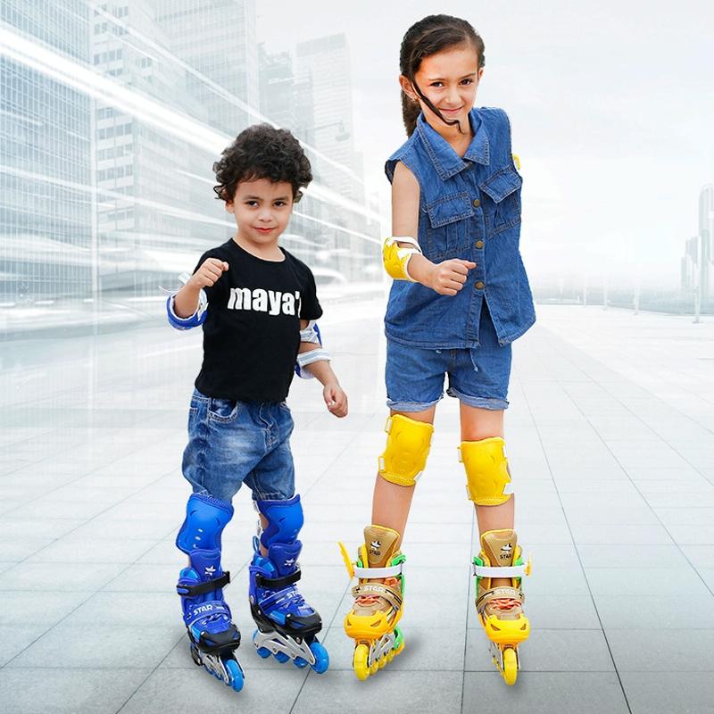 Adjustable Kids Roller Skates Set - Full Flash Single Four-wheel - Size l - Red