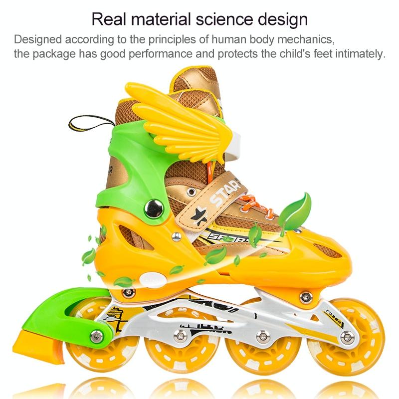 Adjustable Kids Roller Skates Set - Full Flash Single Four-wheel - Size l - Red