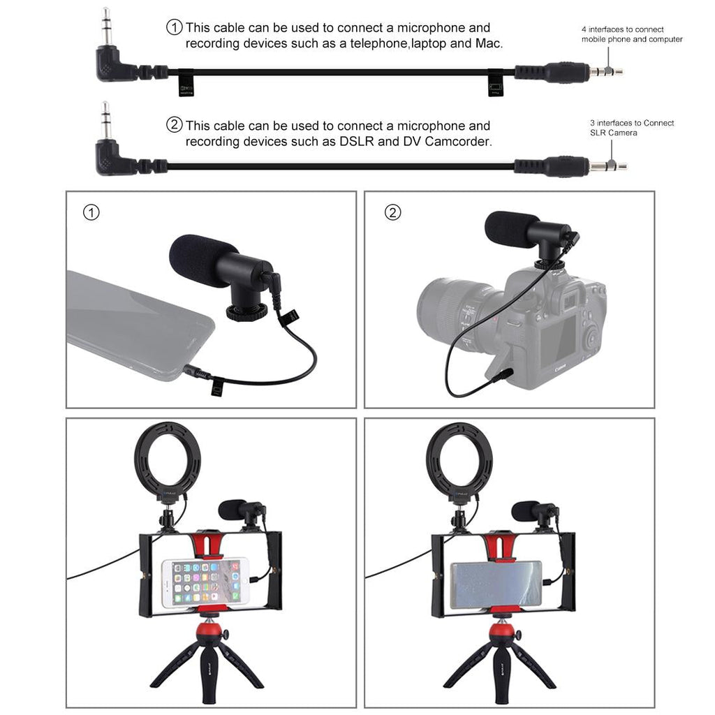 Vlogging Live Broadcast Smartphone Video Rig With 4.7 Inch Rgbw Ring Led Selfie Light Microphone And Pocket Tripod Mount Kit - Red