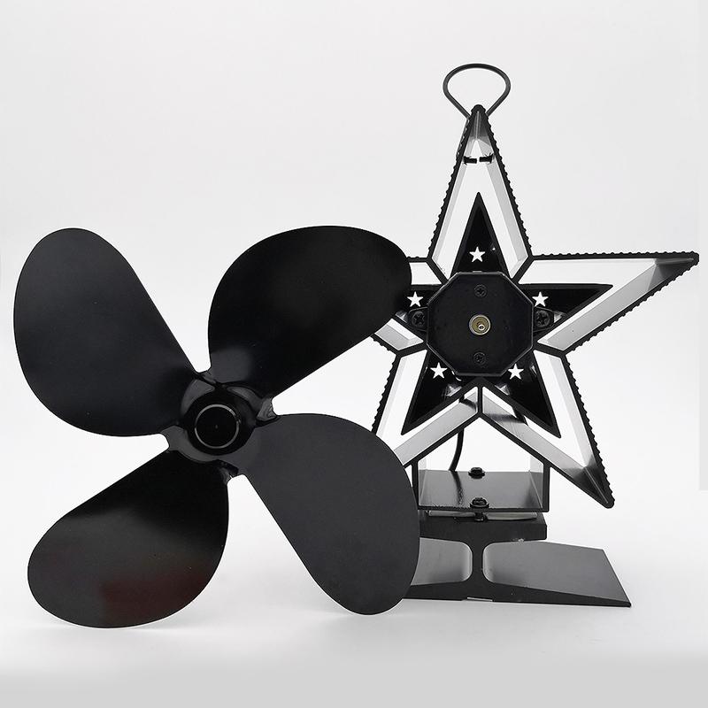 Efficient 4-blade Heat-powered Stove Fan - Aluminum - Red