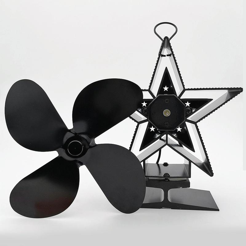 Efficient 4-blade Heat-powered Stove Fan - Aluminum - Red