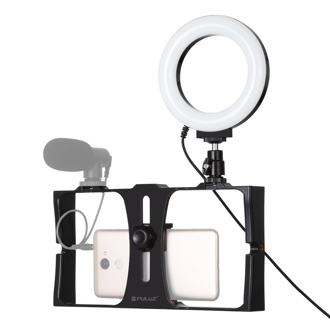 Vlogging Live Broadcast Smartphone Video Rig With 4.7 Inch Ring Led Selfie Light Kit And Cold Shoe Tripod Head - Red