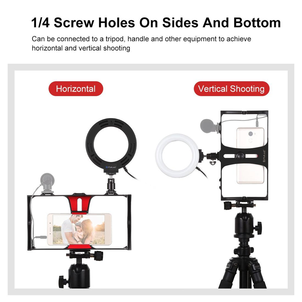 Vlogging Live Broadcast Smartphone Video Rig With 4.7 Inch Ring Led Selfie Light Kit And Cold Shoe Tripod Head - Red