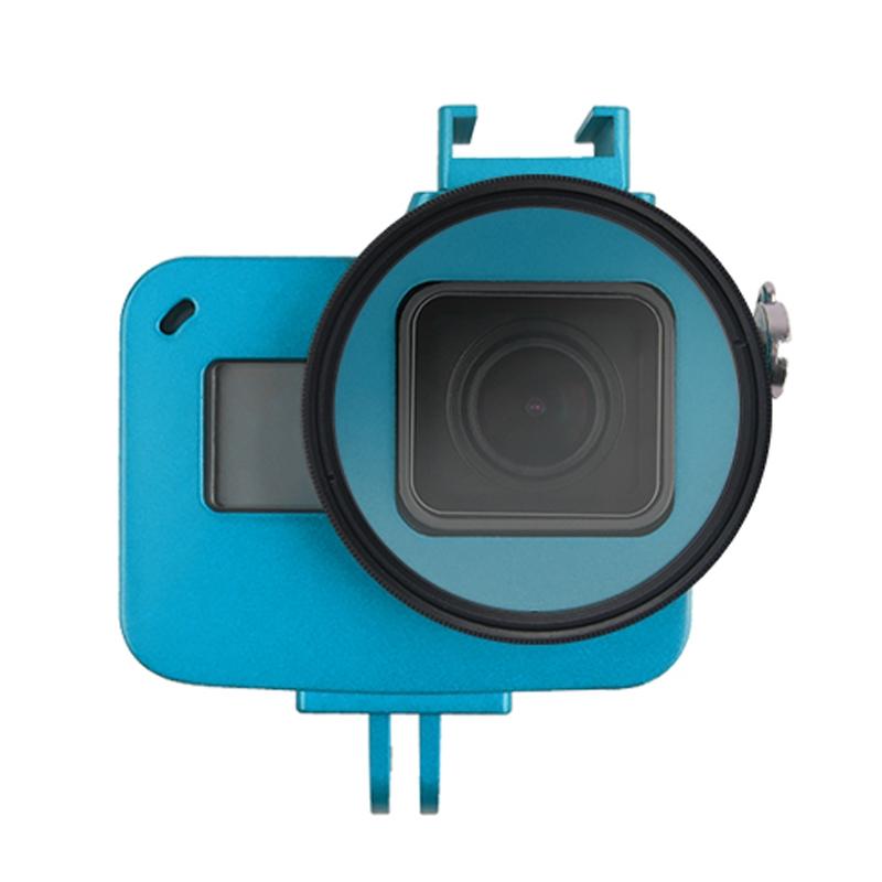Aluminum Protective Cage with Insurance Frame and 52mm Uv Lens for Gopro Hero7 / 6 / 5 - Red
