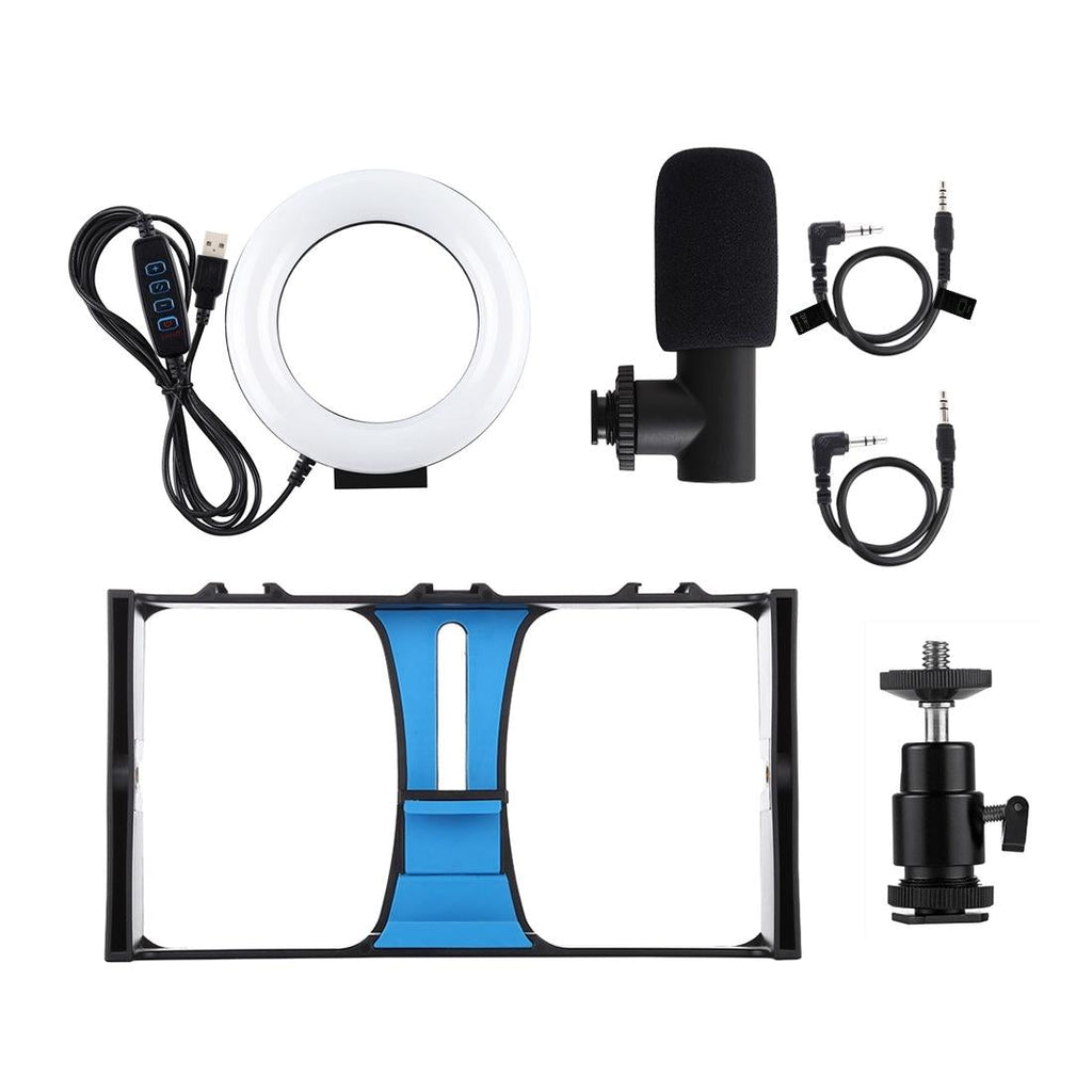 3-In-1 Vlogging Kit With Smartphone Rig Microphone And Led Ring Light - Red