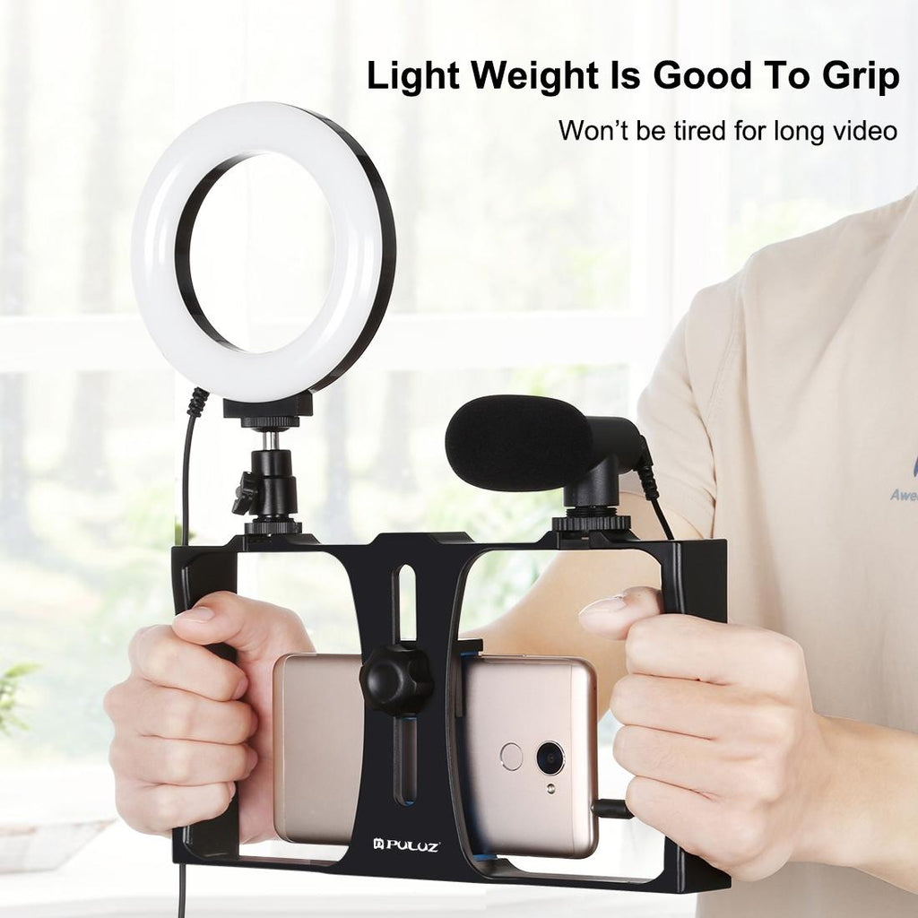 3-In-1 Vlogging Kit With Smartphone Rig Microphone And Led Ring Light - Red