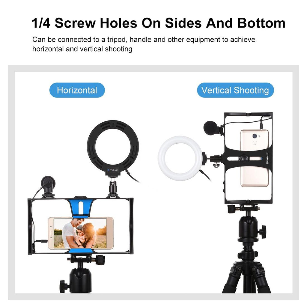 3-In-1 Vlogging Kit With Smartphone Rig Microphone And Led Ring Light - Red
