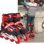 Flash Straight Row Roller Skating Shoes Suit for Children and Adults - Size l - Red
