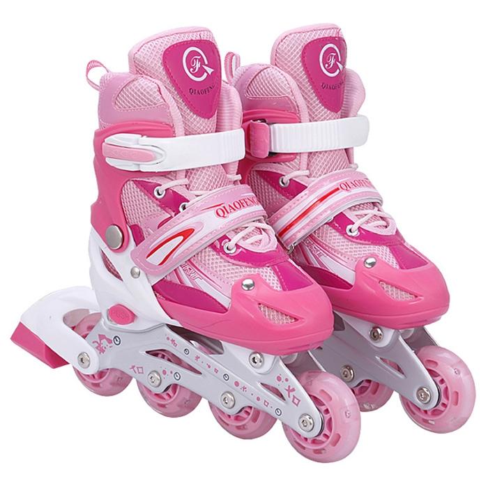 Flash Straight Row Roller Skating Shoes Suit for Kids and Adults - Medium Size - Red
