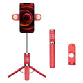 Bluetooth Remote Selfie Stick with Dual Fill Light and Tripod - Red