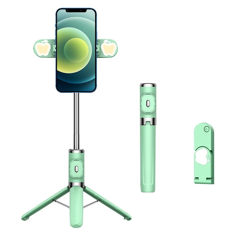 Bluetooth Remote Selfie Stick with Dual Fill Light and Tripod - Red