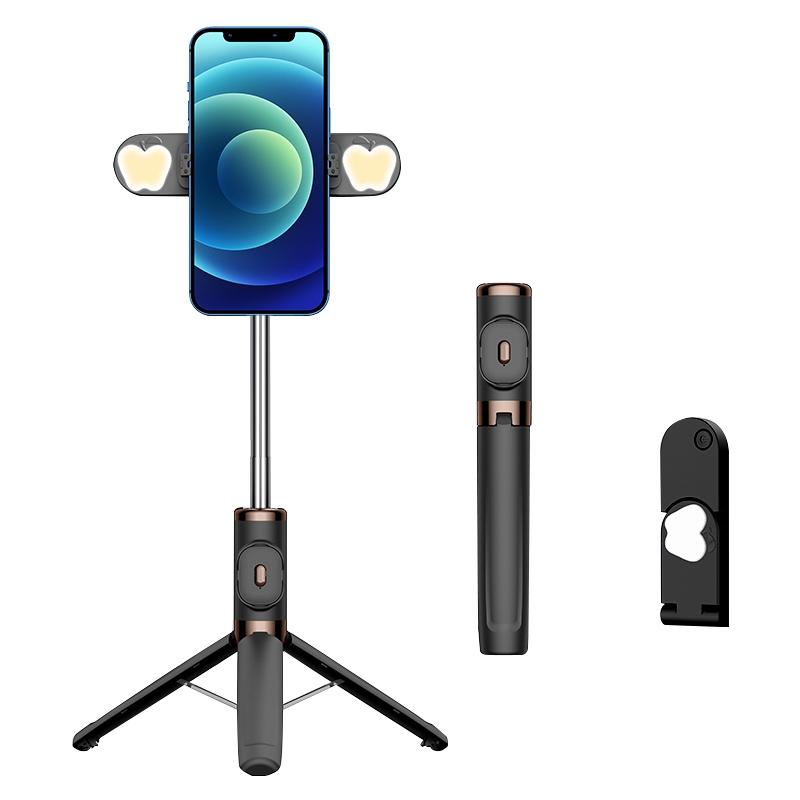 Bluetooth Remote Selfie Stick with Dual Fill Light and Tripod - Red