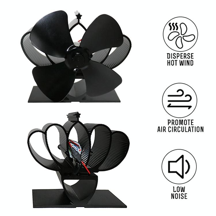 High Temperature 4-blade Heat Powered Stove Fan for Fireplaces - Rose Red