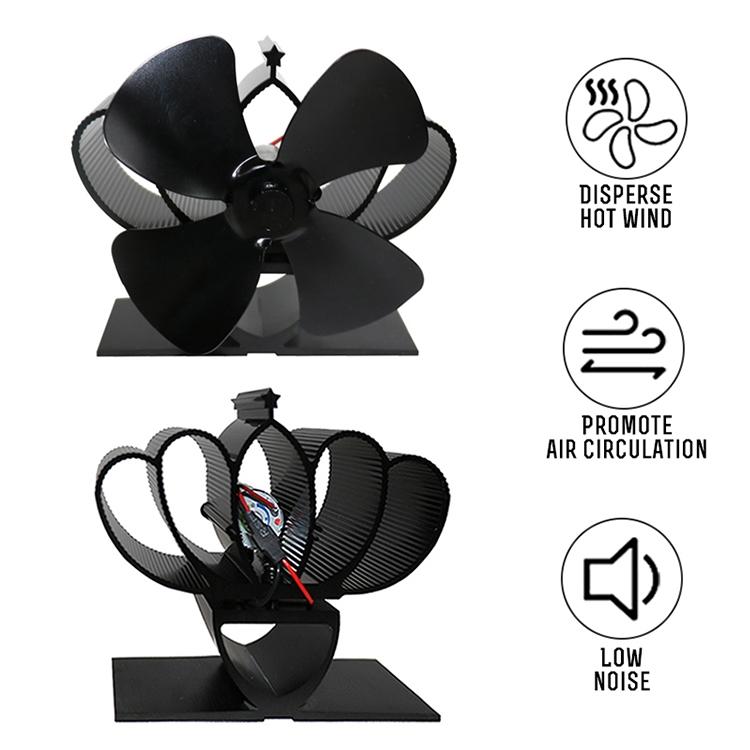 High Temperature 4-blade Heat Powered Stove Fan for Fireplaces - Silver