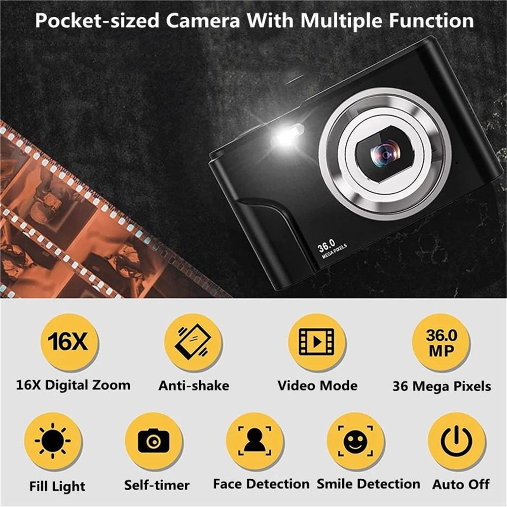 36mp 2.7k Full Hd Digital Camera with 16x Zoom for Children - 2.4 Inch Screen - Silver