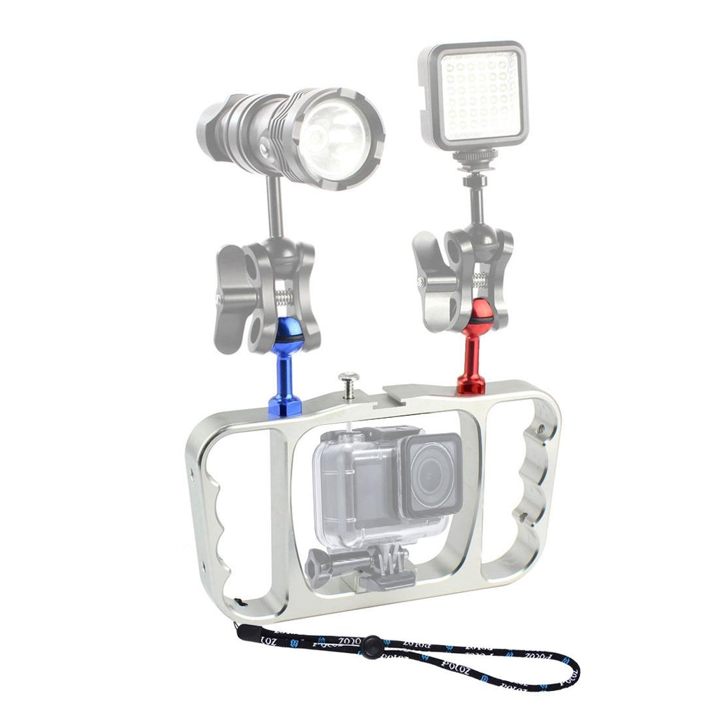 Aluminum Dual Handheld Diving Light Arm Mount for Action Cameras - Silver
