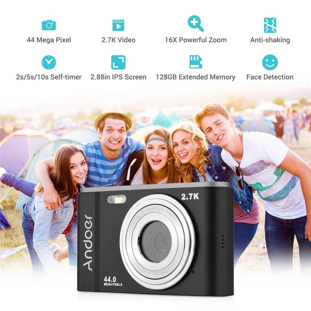 2.7k Full Hd 44mp 16x Zoom 2.88 Digital Camera for Kids - Silver