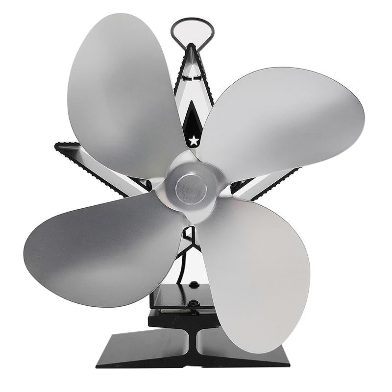 Efficient 4-blade Heat-powered Stove Fan - Aluminum - Silver