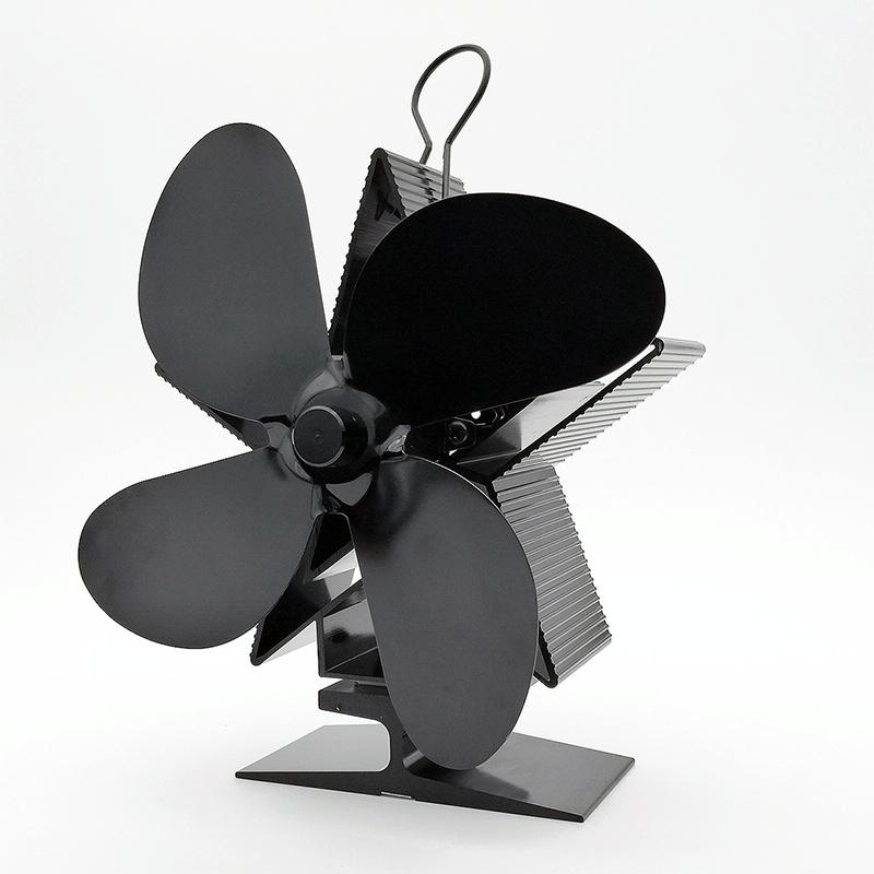 Efficient 4-blade Heat-powered Stove Fan - Aluminum - Silver