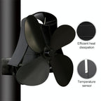 4-blade Heat Powered Fireplace Stove Fan - Aluminum - Silver