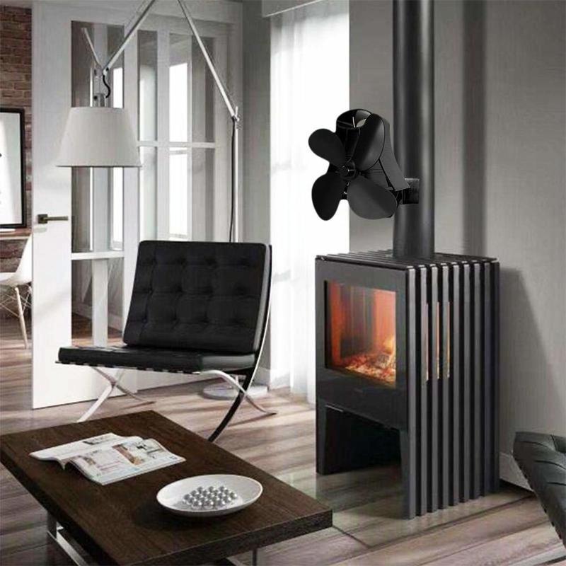 4-blade Heat Powered Fireplace Stove Fan - Aluminum - Silver