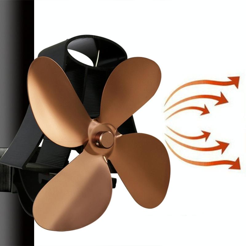 4-blade Heat Powered Fireplace Stove Fan - Aluminum - Silver