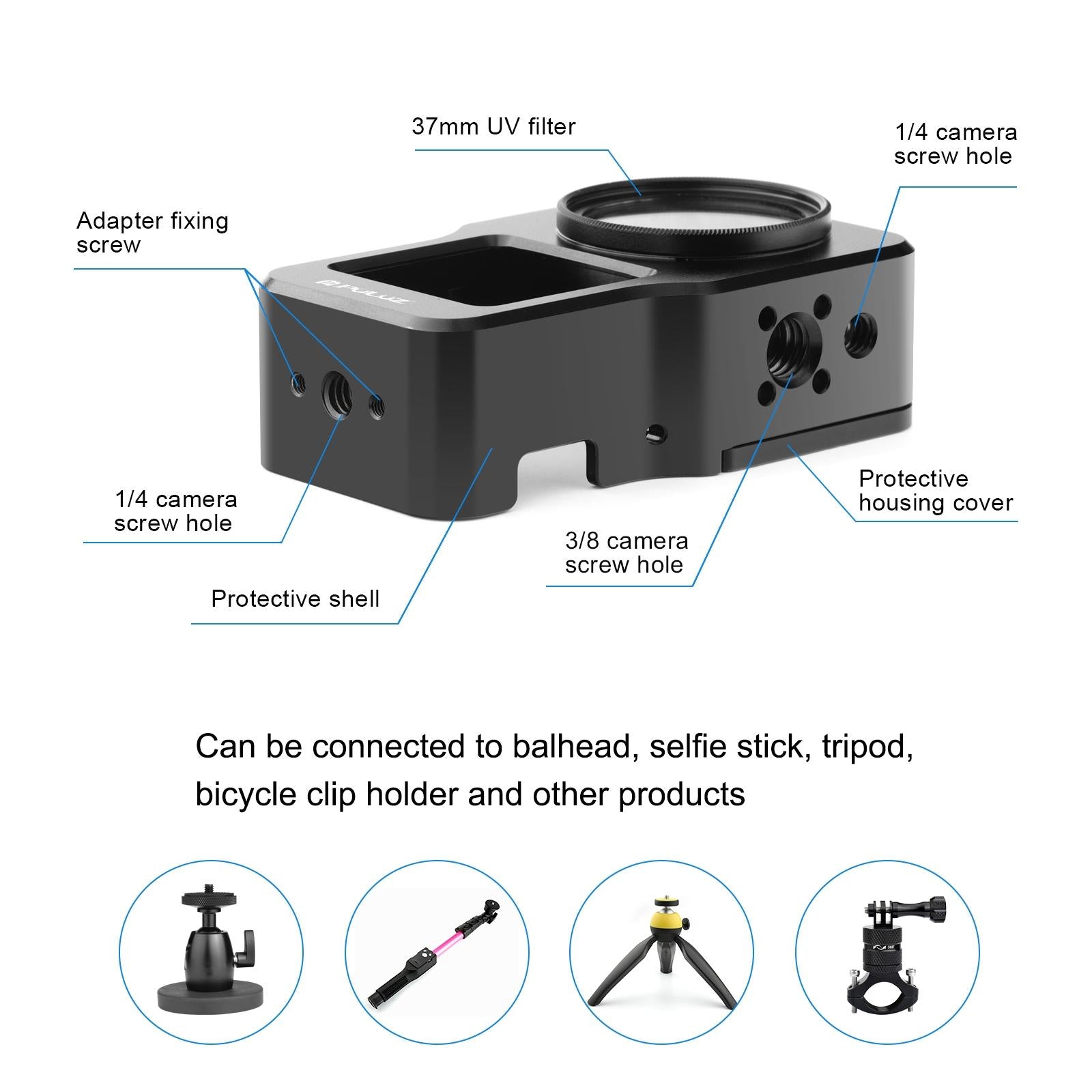 Aluminum Cage for Dji Action 2 - Cnc Alloy - Titanium Color