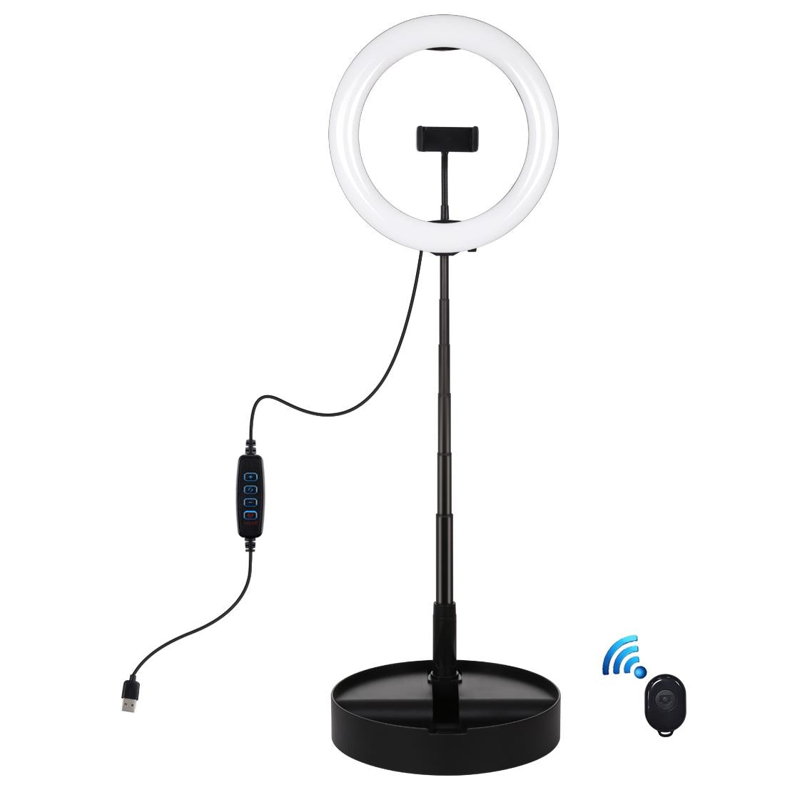 10.2 Dual-colour Led Ring Light with Usb Bluetooth Remote and Phone Holder - White