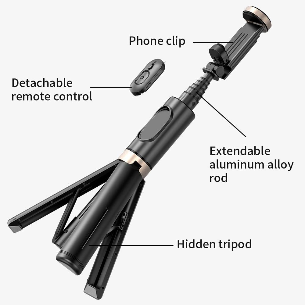 Reinforced Bluetooth Remote Control Selfie Stick with Hidden Design - White