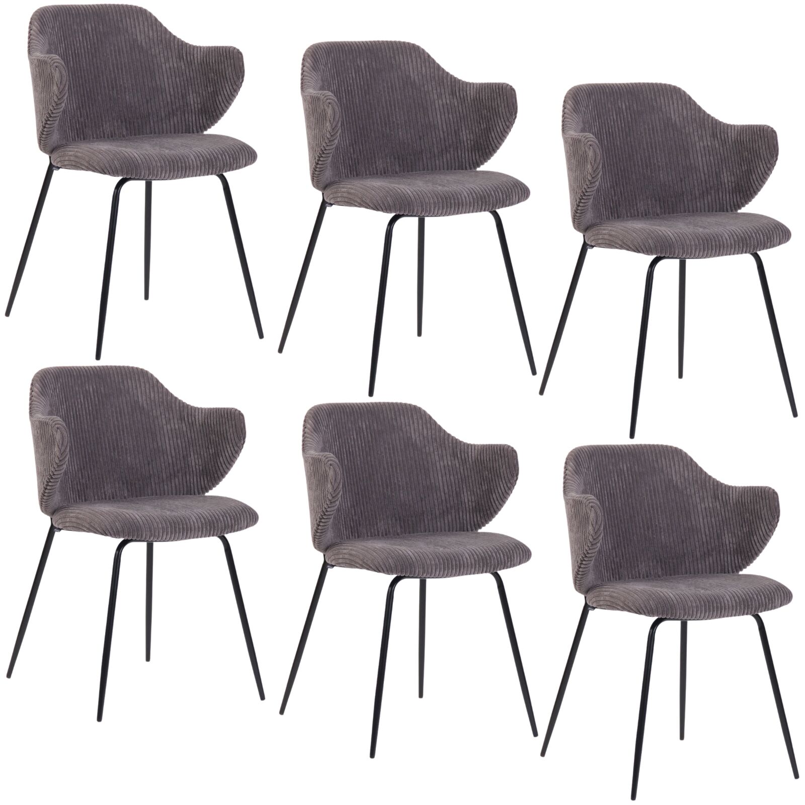 Set of 2 Dining Chairs with Corduroy Cord Fabric in Dark Grey Lincoln